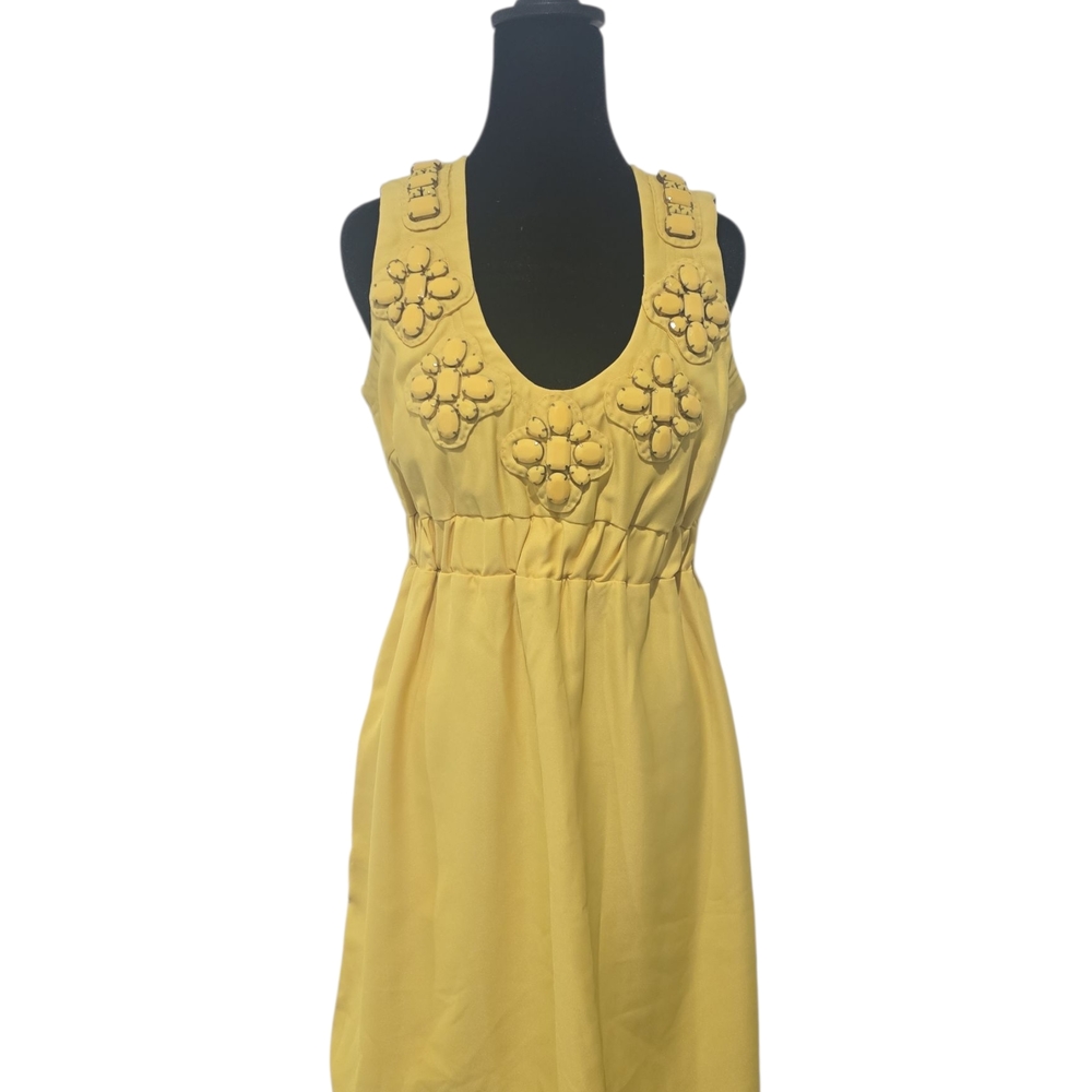 Karta Yellow Empire Waist Sleeveless Embellished Mini Dress